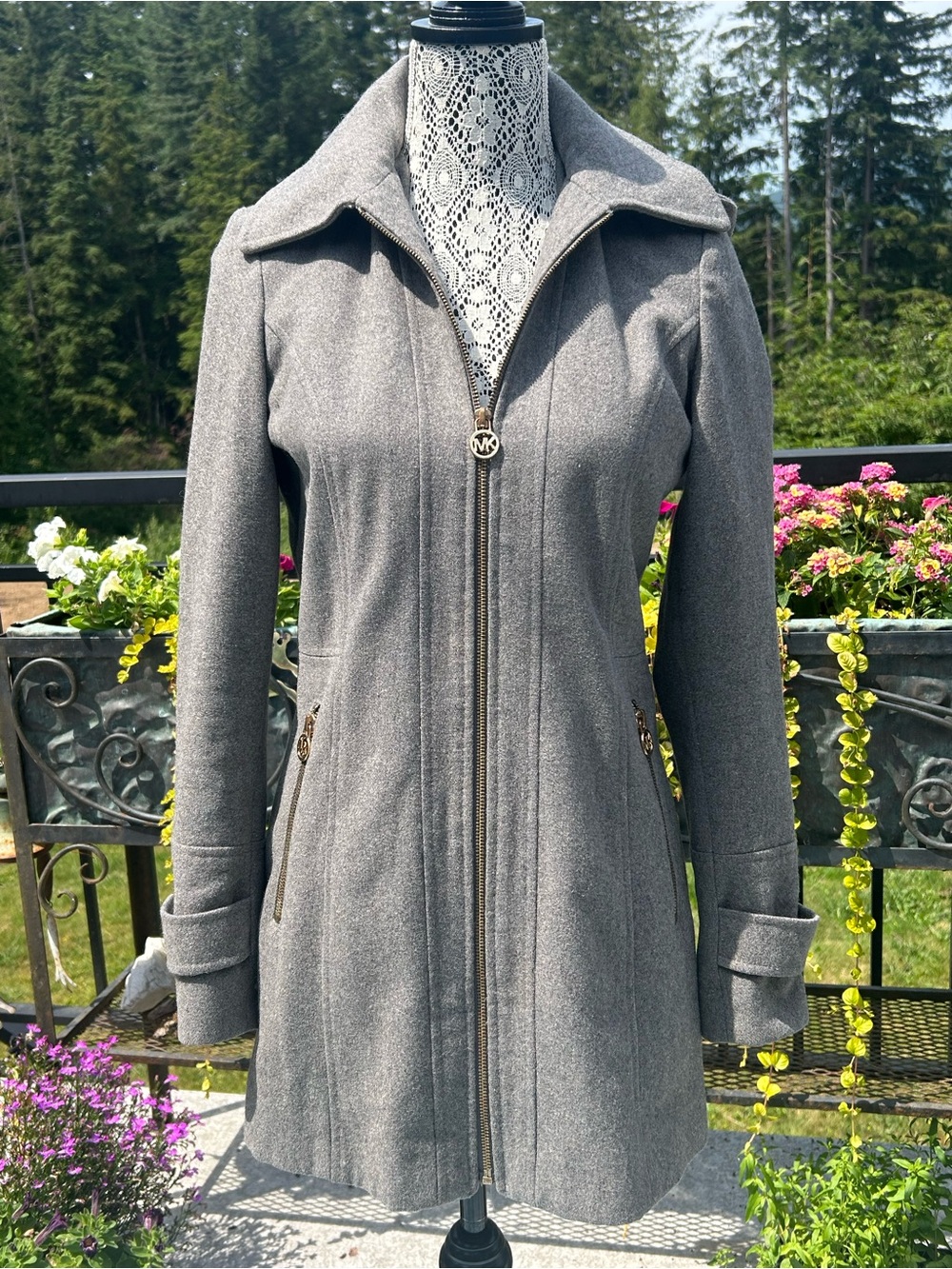 Michael Kors Wool Hooded Zip-Front  Coat